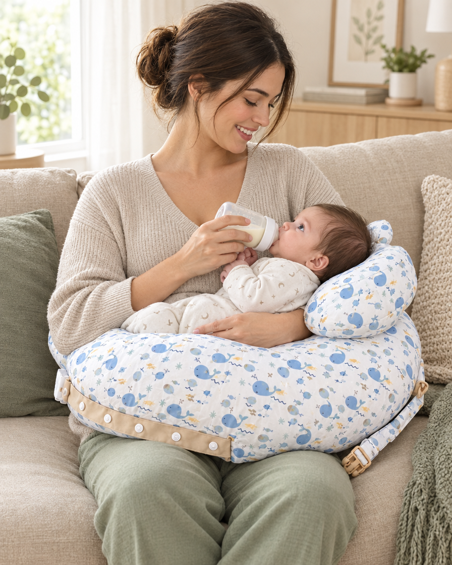 Mom bottle feeding comfortably with Firstly Cloud