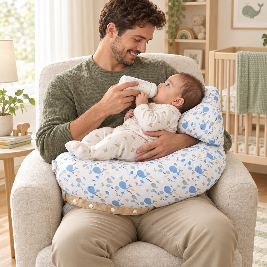 Dad bottle feeding with Firstly Cloud
